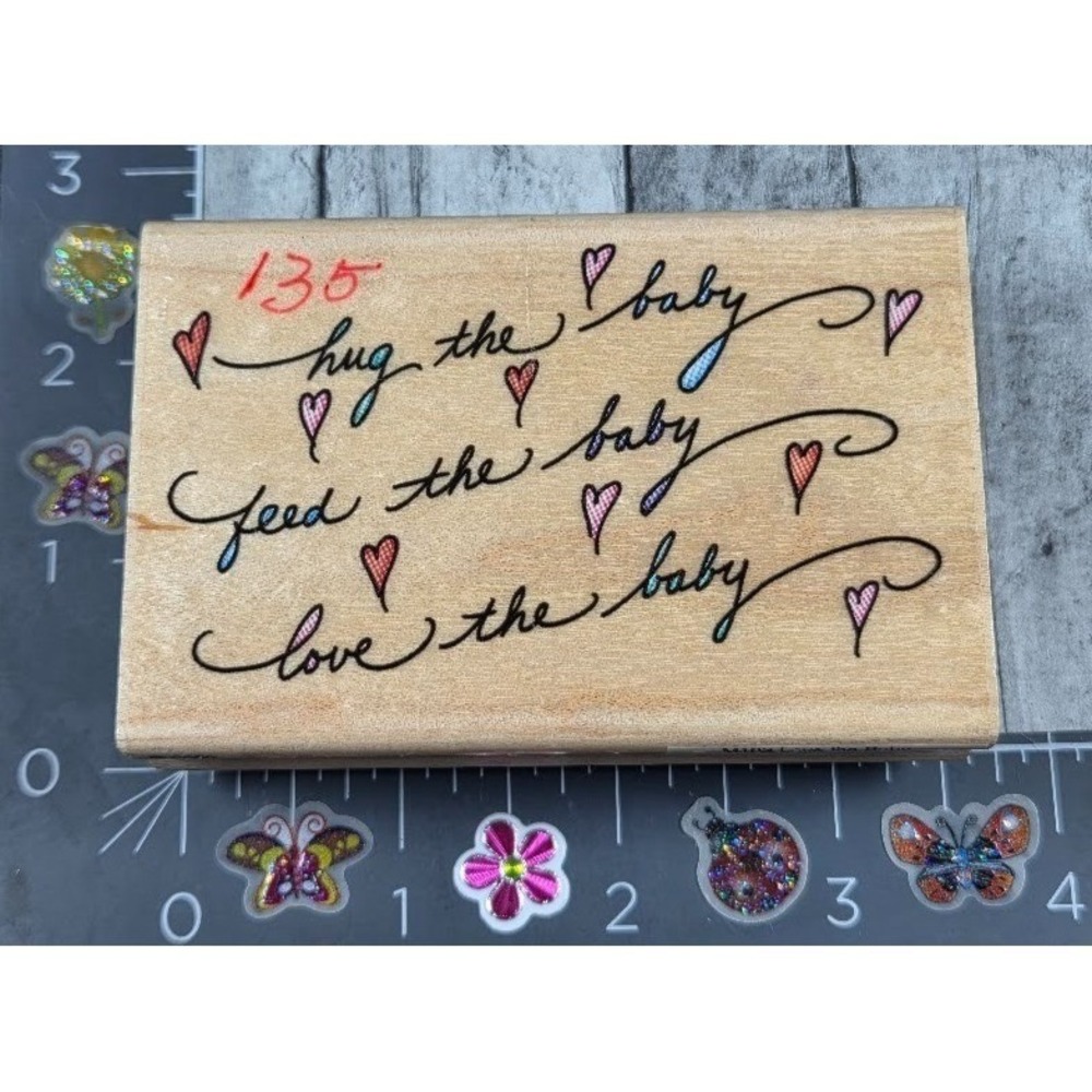 Stampendous Love The Baby Hug Feed Hearts M102 Rubber Stamp #R6